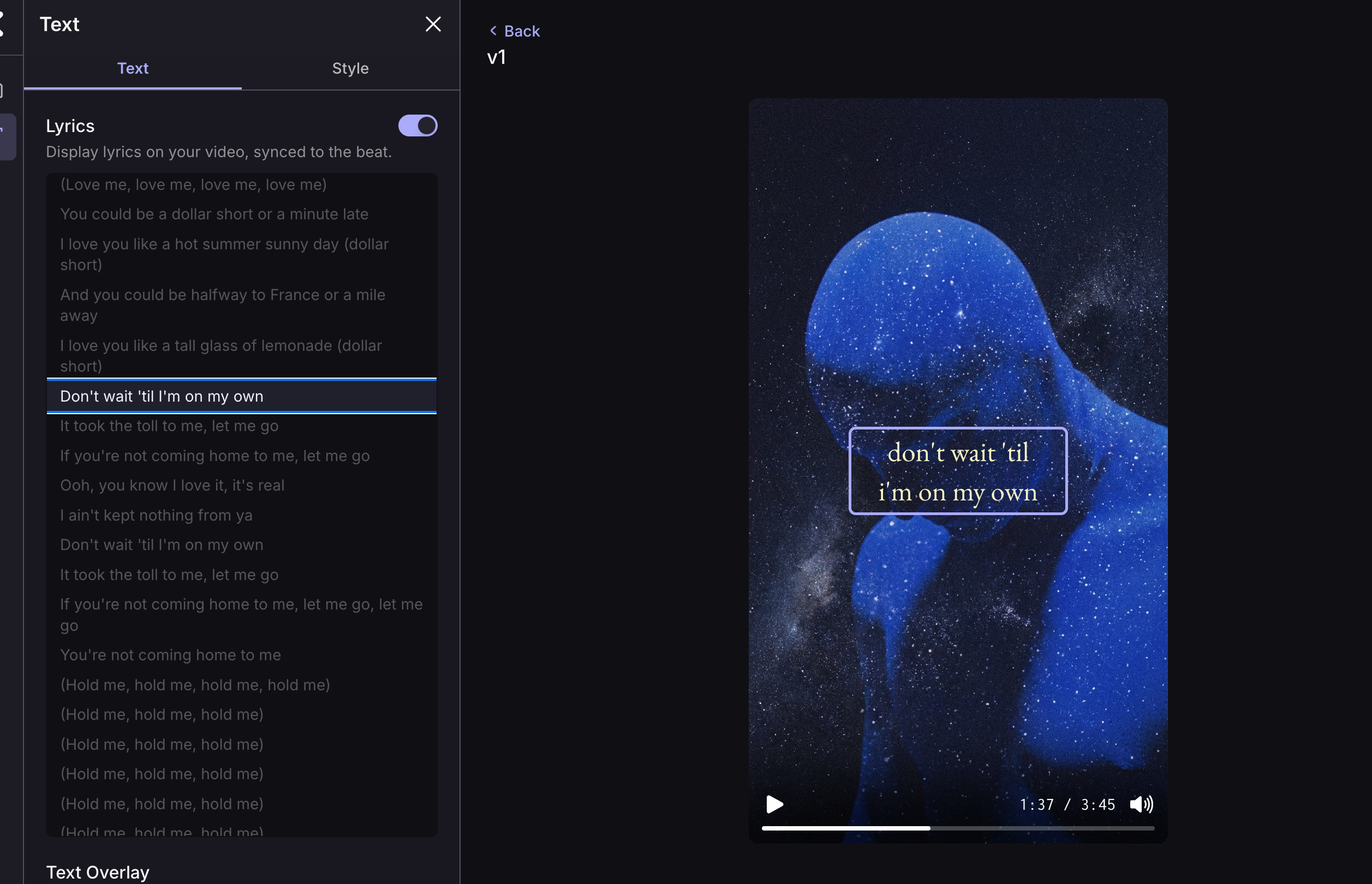 automatic lyrics and text display
